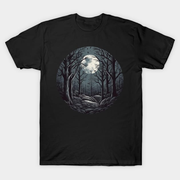 dark moonlit forest T-Shirt by freepizza